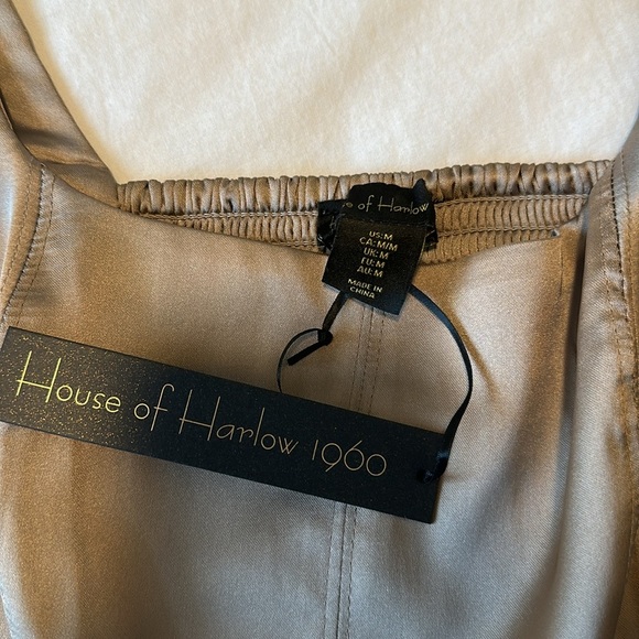 NWT House of Harlow 1960 Satin Corset Crop Top with Zip Up Back in Taupe Size M - Picture 4 of 11